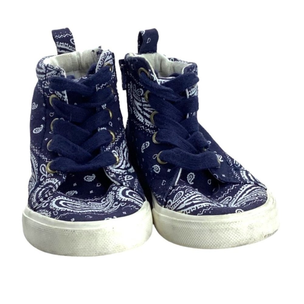Gymboree Blue White Paisley Print High Top Side Zip Sneakers Toddler Size 7